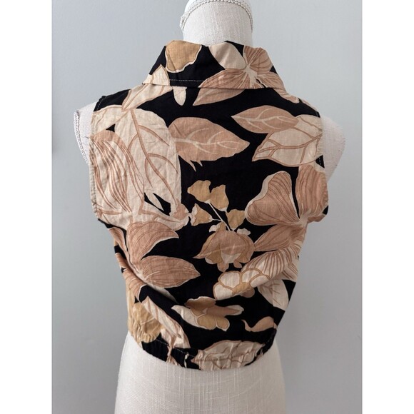 NWT Rachel Zoe Blue and Tan Floral Sleeveless Tie Blouse Linen Rayon Blend Sz XS - Picture 3 of 7
